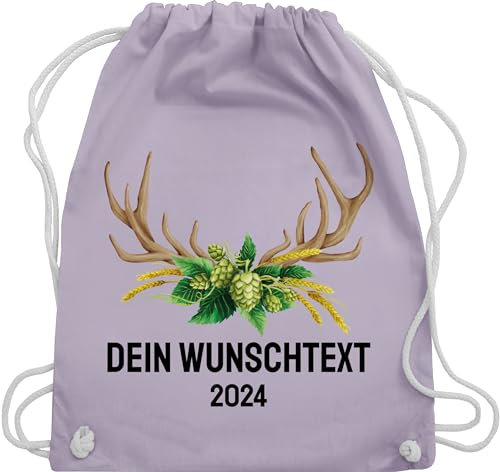 Turnbeutel Rucksack - Kompatibel Oktoberfest - Jahrgang 2025 - Hirschgeweih Weizen Hopfen - Unisize - Pastell Lila - oktoberfest-tasche trachten tasche trachtenrucksack bayrisch stoffbeutel