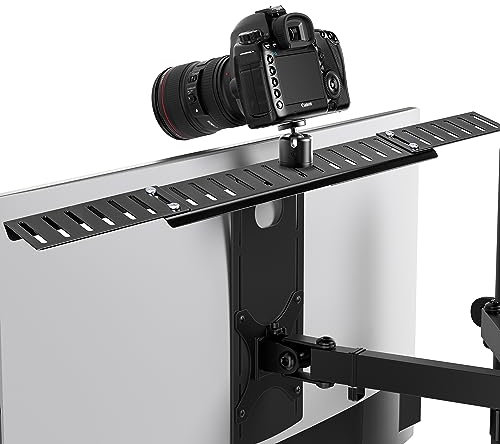 HumanCentric DSLR Monitor Mount Extra Large, Desk Camera Mounting, Light Webcam, Microphone Shelf for Monitor VESA Arm, Replace Clamp Tripods, 100x100mm Patterns, Aluminum, Hardware Included