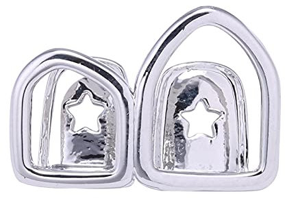 Hip Hop Zähne Grill Set Zwei Aushöhlen Vampirzähne Zahnspangen Halloween Cosplay Party Rapper Geschenk für Männer und Frauen,Silber