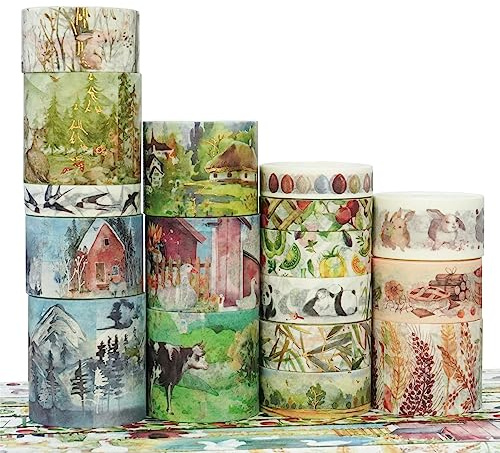 KAVI' S 17 Rollen Wald Washi Tape Set Klebeband Papier Dekorativ Masking Tape Klebeband Bunt für Scrapbooking Handwerk Handwerk