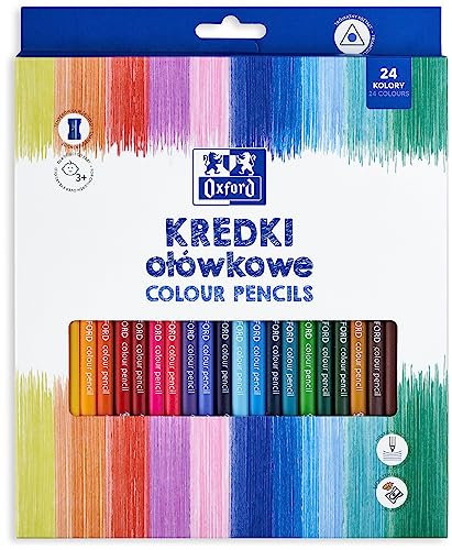Oxford Buntstifte/Farbstifte, 24 Farben mit 24 Farbstiften, 24 Stifte im Kartonetui und Spitzer, Colored Pencils, Schule für Schulanfänger, für Kunstschüler