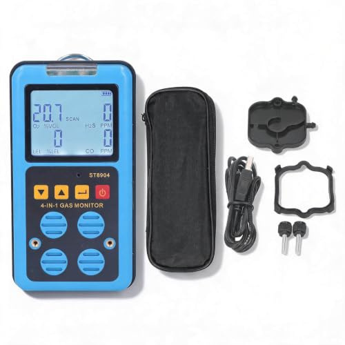 Multi Gasdetektor für zu Hause, 4 in 1 CO H2S O2 LEL Genaue Messung 1800 MAh Rauchmelder, Lichtvibrationsalarm Hintergrundbeleuchtetes Display Gasdetektor für Sicherheit