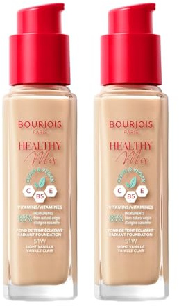 2 x Bourjois Healthy Mix Clean and Vegan Foundation 30ml - 51W Light Vanilla
