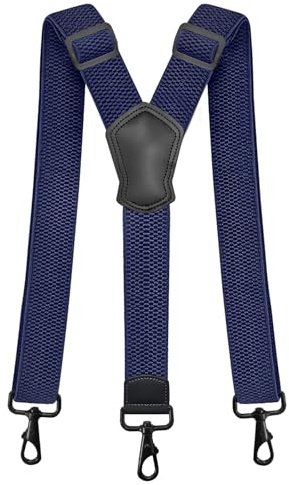 Pejoye Tirantes para hombre de 4 cm de ancho, pantalones de trabajo, resistentes pantalones de moto, espalda larga en Y, 3 mosquetones, ajustables y elásticos, talla única para hombre y mujer