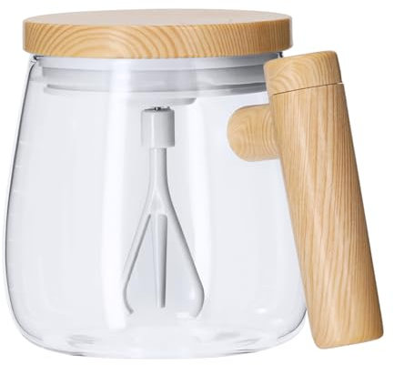 noTrash2003 Taza de café de vidrio de borosilicato de 400 ml con tapa y agitador eléctrico, resistente, duradero, con escala de medición, funciona con pilas para cocina, oficina y bar