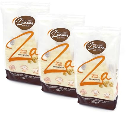 Molino Zanone - Box 3 Confezioni 250 g Farina di Ceci Senza Glutine - Ideale per la Preparazione di Farinata, Panissa Ligure, Frittelle, Pane ed Altre Ricette della Tradizione Italiana