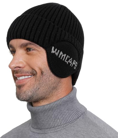 Wmcaps Wintermütze Herren mit Ohrenklappen, Warme Winter Mütze mit Ohrwärmer, Fleece Gefütterte Strickmützen Wollmütze für Männer Frauen, Geschenke für Freunde und Familie