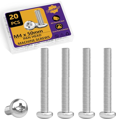 M4 (4mm x 50mm) Machine Screws Pan Phillips Cross Head Machine Screw Fasteners Bolt Set - 20pcs Electrical Long Socket Screws for Light Switch and Plug Sockets, Wall Plate