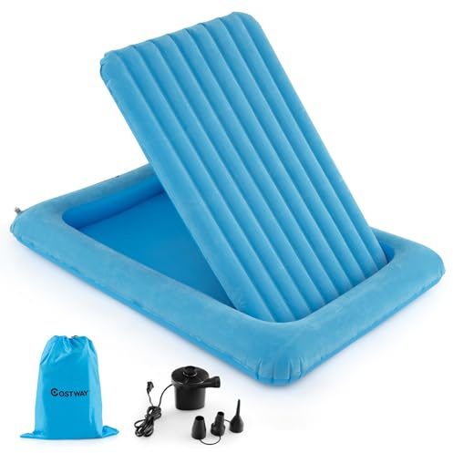 COSTWAY Luftbett Kinder, 2 in 1 Aufblasbares Kinderbett mit Matratze, Luftmatratze mit Elektropumpe, Tragetasche & Reparaturset, Kinderreisebett bis 150 kg Belastbar, 165 x 118 x 20cm (Blau)