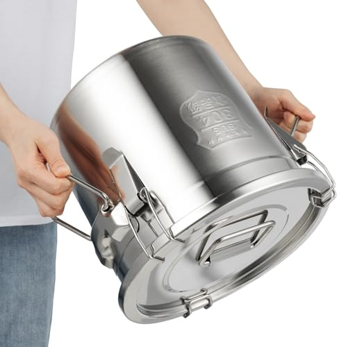 Xigner lufttät hink i rostfritt stål med lock – 6 L/12 L/21 L/33 l spannmålsbehållare mjölbehållare för livsmedelsförvaring i köket – förvaringsburkar för ris, mjöl och spannmål (28 x 28 x 25 cm 12 l)