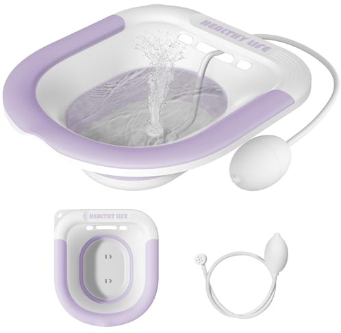 Sitzbad für Toilette, Sitzbad für Hämorrhoiden, postpartale Pflege, Sitzbad-Set für Frauen, Damm-Einweichbad über dem Toilettensitz, zusammenklappbares Sitzbecken für Spülschlauch, breiterer Sitz,