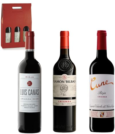 ENOVINOS Cesta Gourmet Regalo Navidad Empresas, Familia y Amigos - Caja Vinos Seleccionados: Luis Cañas, Ramon Bilbao y Cune