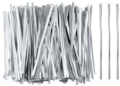 QUARKZMAN 800pcs Bolsa Twist Ties 4.7 Reutilizables Plástico Metálico Twist Ties Alambre Lazos para Fiesta Pan Dulces Pastel, Plata