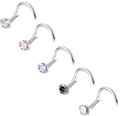LAURITAMI 20G Nose Stud Stainless Steel Nose Studs Colorful Diamond L Screw Straight Shaped Nose Stud for Women Men Nose Piercing Jewelry