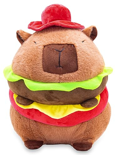 CERAYOU Cute Animals Decorative Door Stoppers, 2.65lb Soft Durable Fabric Weighted Interior Wall Protector for Home, Anti Collision Heavy Duty Compact Floor Decor Book Stopper, Capybara Hamburger