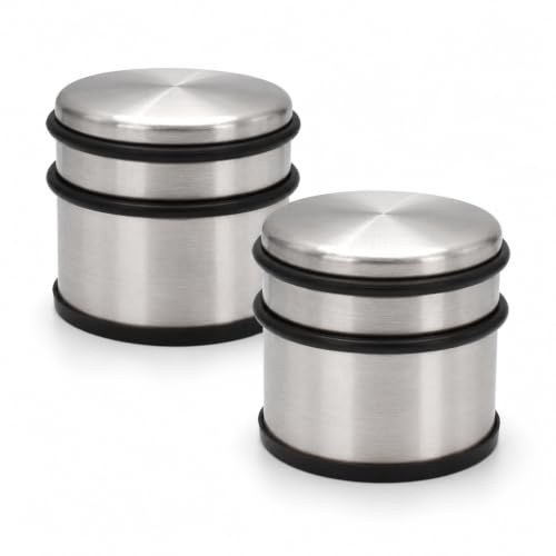 Hochwertiger Türstopper ‚Boden aus Edelstahl Gummistopper Schwer, Rutschfest & Bodenschonend ohne Bohren & HLKauf-Block (2x Silber 9 x 7,5 cm & HLKauf-Block)