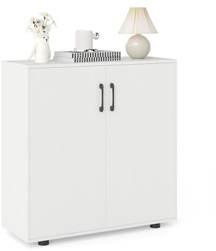 GIANTEX Credenza cucina armadio a 2 ante mobile cucina basso con ripiano regolabile a 5 posizioni, 2 kit anti-ribaltamento, armadio per soggiorno, ingresso, 80 × 31,5 × 82 cm (Bianco)