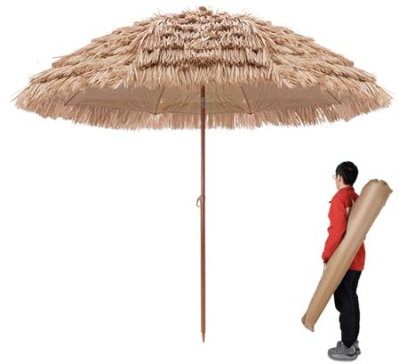 Ombrellone da esterno in paglia con protezione UV, impermeabile, portatile, con inclinazione regolabile, per giardino, spiaggia e terrazza, perfetto per ombrelloni e relax, Naturale, 160 cm/5.2 ft
