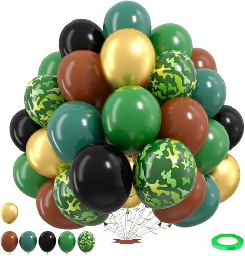 30 Stück Luftballons Geburtstag, 12 Zoll Latex Luftballon, Grün Ballons Camouflage, Braune Ballons, Schwarz Luftballons, Gold Ballon Grün, Helium Ballon für Babyparty Brautdusche Geburtstag Party Deko