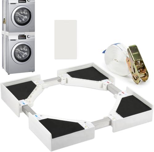 BOPEUY Kit Sovrapposizione Lavatrice Asciugatrice, Kit di Sovrapposizione Universale con Cinghie Cricchetto, Sovrapposizione Lavatrice Asciugatrice, Gamma di telaio regolabile 50-70cm