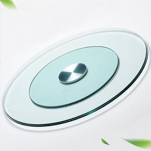 LFONDIGE Plateau tournant de Table Grand Format Rond de 89 cm, Plateau tournant en Verre trempé Transparent pour Cuisine, Plateau de Service Rotatif à 360 ° pour Table à Manger, Plateau pivotant Sile