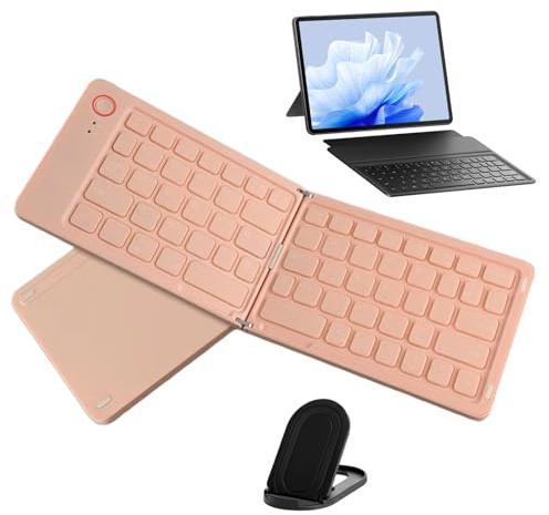 Wireless Foldable Keyboard - Ultra Slim Keypad, Bluetoth Portable Device, Compact Folding Accessory | Rechargeable Lightweight Keyboard Case, Compatible with Smartphone Tablet Laptop