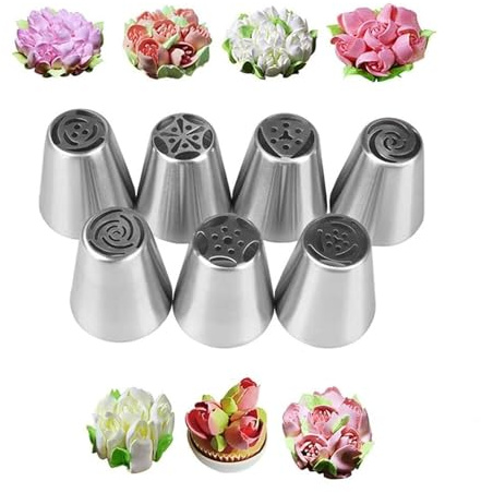 Qxmiguel Bocchette per Dolci Set di beccucci for Pasticceria in Acciaio Inossidabile con 7 beccucci for glassa a Forma di Fiore, for glassare Biscotti, Cupcake, Torte e Decorazioni Lance dolcis