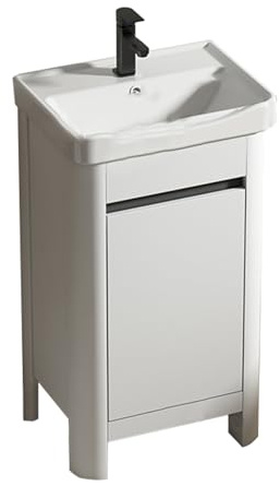 TYMYW Badezimmerschrank Weiß Stehend mit Waschbecken mit Unterschrank mit Füßen Waschbeckenschrank mit Puffer Scharnier,50Cm