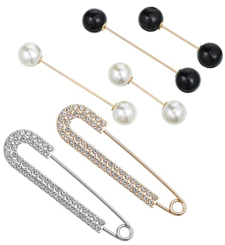 cobee 4 stycken broscher för kvinnor, broscher för kläder nålar guld silver strass broscher nålar pullover halsduk clips säkerhetsnål urringning förminska klämma klämma för klänning byxor kjol skjorta