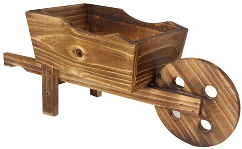 Rachlicy Wooden Wagon Planter Rustic Wheelbarrow Planter Decorative Flower Boxes Outdoor Garden Decor for Home Outside Balcony Patio 18.5x6.3x7.5 inch