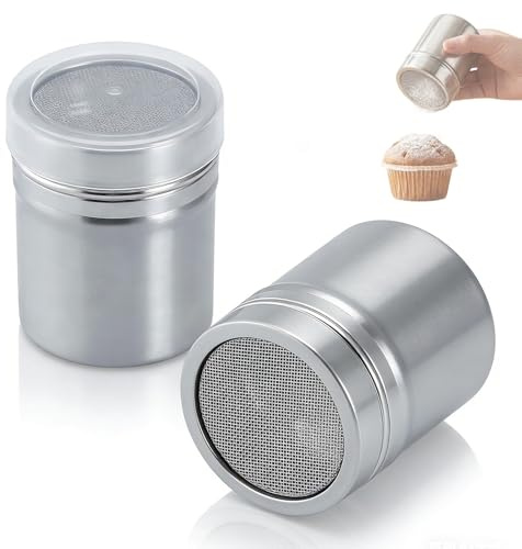 2 Piezas Envaso con Tapa de Acero Inoxidable, Recipiente para Azúcar en Polvo Cacao y Harina, Utensilio Multifuncional para Capuchino Repostería y Cocina (Color Acero)