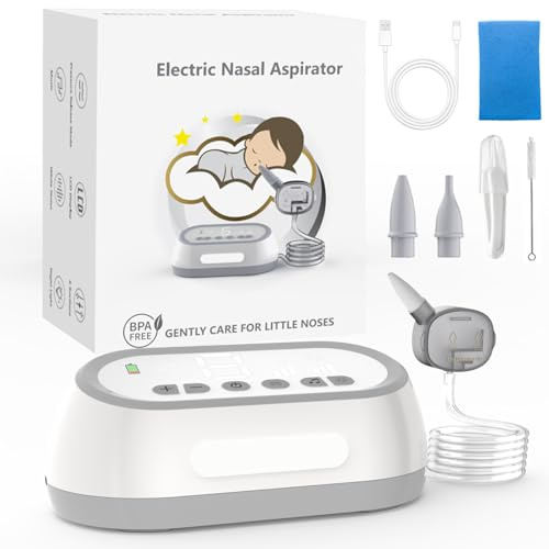 AZHE Aspiratore nasale elettrico per neonati, con 6 livelli di aspirazione e 2 dimensioni di punte in silicone, 6 musiche e luce LED, aspiratore nasale per neonati con sollievo per nasi congestionati