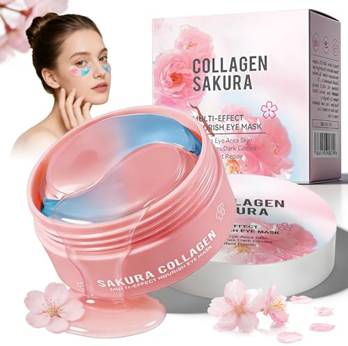 HOUSN Kirschblüten Eye Patches Augenpads, 60 Stück Augenringe Entfernen Hydratisierend, Augenpads gegen Augenringe und Tränensäcke, Eye Pads gegen Schwellungen und Müdigkeit für Männer und Frauen