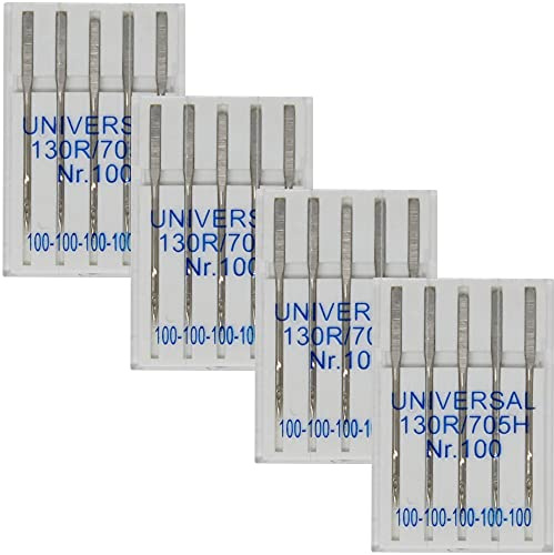 Nähmaschinennadeln Universal, 20 Nadeln Nm 100-130R/705H - geschliffener Flachkolben - Ideal für Webstoffe und die meisten Stoffarten, Futterstoffe (4x10016)