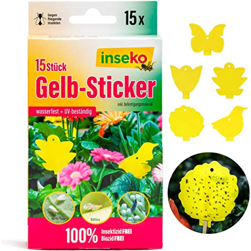 inseko 15x Profi Gelbsticker – Gelbfallen gegen Trauermücken & Weiße Fliegen – 100% giftfrei – für Zimmerpflanzen & Garten