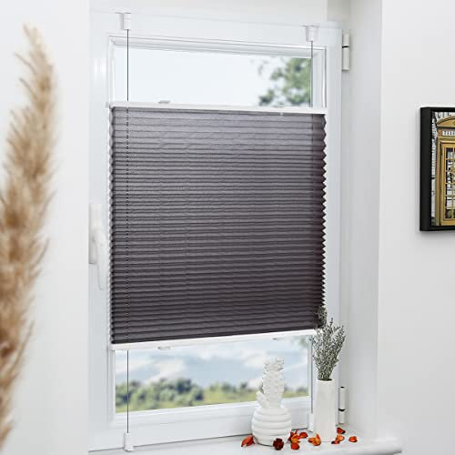 Grandekor Plissee Klemmfix ohne Bohren Anthrazit 35x120cm(BxH) Plissees lichtdurchlässig Blickdicht Jalousien ohne Bohren Fensterrollo Klemmrollos Sonnenschutz Sichtschutz Faltrollo Rollos für Fenster