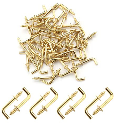 MroMax 50 ganci ad angolo retto a vite a 7 a forma di 7 pollici, lunghezza totale 2 cm, viti autofilettanti in acciaio al carbonio placcate in rame, gancio a forma di L, 20 x 7 mm (lunghezza x