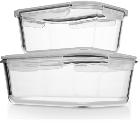 Razab 4 Pc (2700ML/ 91 Oz & 1520ML/ 51 Oz) Airtight Large Glass Food Storage Containers with Lids - BPA Free, Leak Proof Meal Prep Containers (2 Containers + 2 Lids) Microwave, Oven & Freezer Safe