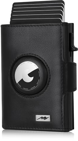 Marc Peter® Chicago Schwarz Leder Push Air Slim Wallet | Airtag Geldbörse mit Münzfach | kleines Mini Portmonee aus echtem Büffelleder