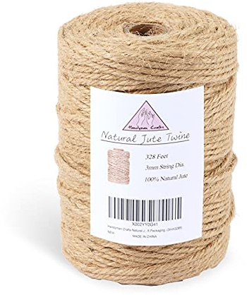 Handyman Crafts Natural Jute Twine Rope (1.5mm/2mm/3mm/6mm) Durable String for Handmde Crafts,Gardening Applications,Home Gardening,Cat Scratching Post,Gift Packaging (3mm)