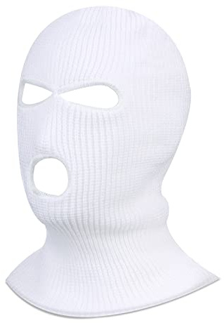 Blulu White Balaclava Ski Mask for Men Skiing, Snowboarding, Motorcycle, Wind Protection Lightweight Neck Warmer, Full Face Cover, 3 Hole Knitted Balaclava for Outdoor Sports