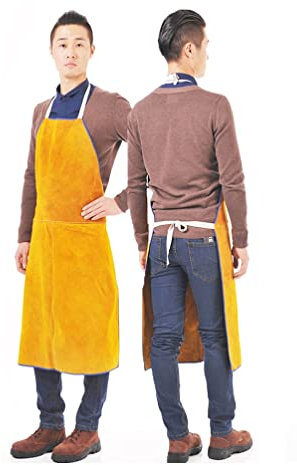 Schweißerschürze Lederschweißschütze, Hitzebeständige Und Flammhemmende Schwere Arbeitsschürze, Blacksmith-Carpentry-Workshop Sicherheitsweste (Color : Yellow, Size : 60X90cm/23.6X35.4in)