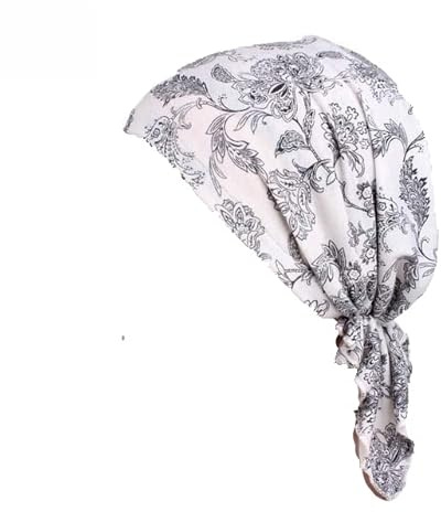 Mössa för cellgiftsbehandling för kvinnor, scarf, mjuk turban, keps, blommig huvudsjal, bomullstyg, huvudbonad, alopeci-bandana, huvudskydd, Vitmönstrad, en storlek