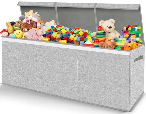 Pantryily Extra Large Toy Box for Girls Boys - Collapsible Kids Toy Chest Boxes Organizers and Storage for Livingroom,Playroom,Closet 35.8x12.6x16(Grey)