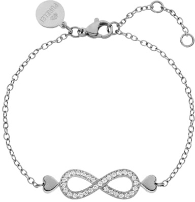 Purelei Damen Armband Edelstahl, Unendlichkeits- & Herzanhänger, wasserfest, verstellbar 16-19 cm, langlebiges Schmuckstück für Frauen, modisches Geschenk, Silber