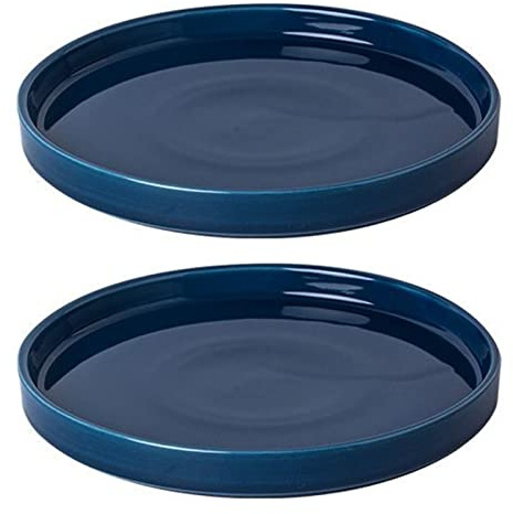 Fzfeiyy Ceramic Plant Saucer 7 Inch, 2 Pack Round Plant Trays for Indoors/Outdoors, Flower Pot Saucers for Holding Water Drips and Soil, Ceramic Drainage Tray for Plant Pot (Blue)