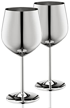WOTOR Stainless Steel Wine Glasses Set of 2, 18oz Unbreakable Metal Wine Glass, Silver Wine Goblets for Outdoor, Ideal Gift for Wine Lovers (Silver)