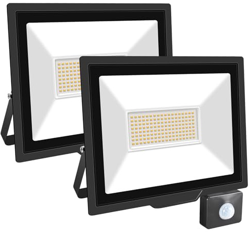 SKYWORLD Spot LED 100W avec détecteur de mouvement extérieur, spot extérieur 10000LM, projecteur LED IP66 étanche, spot super lumineux blanc froid 5000K pour jardin, garage, cours, couloir 2 pièces
