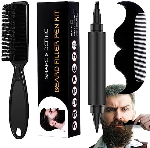 Bartfüller, schweißfest, inklusive Bürstenkamm, natürliches Make-up, nahtlos, doppelte Enden, Bartfüller für Herren, Bart, Augenbrauen, Schnurrbart