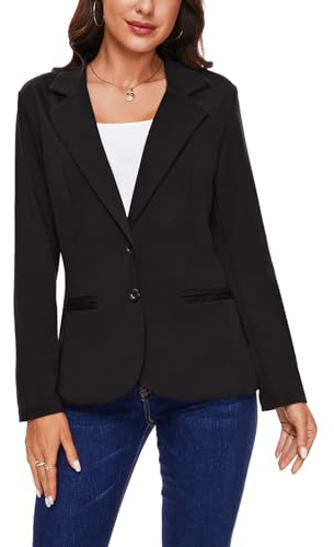 MINTLIMIT Women Blazer Jackets Casual Suit Coat Outerwear with Buttons Pockets Jersey Knit (Black L)